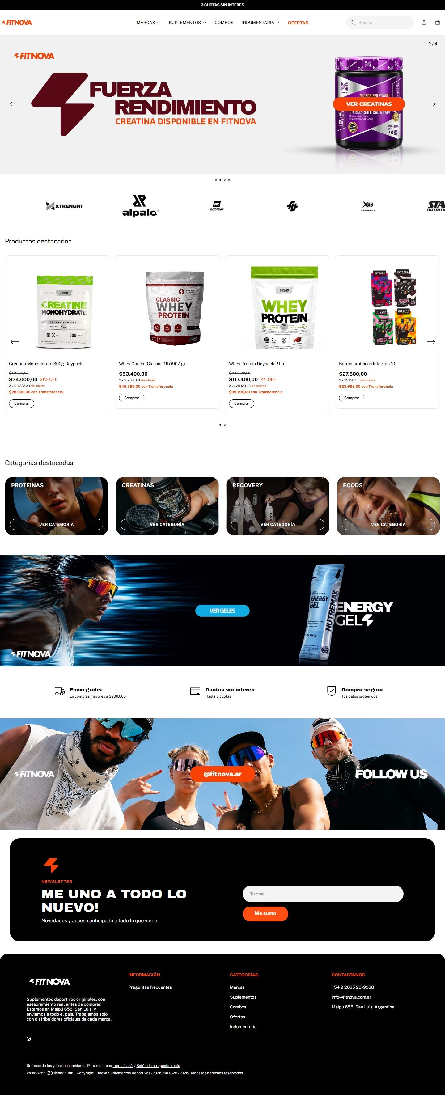 Home de Fitnova en desktop, página completa